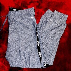 PINK Grey Leggings with black logo going down the sides